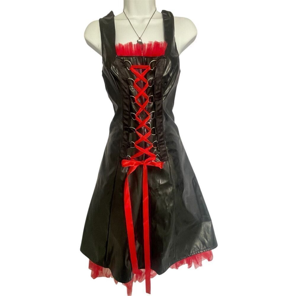 Red Balls on Fire Rare y2k PVC Vintage Prom Dress